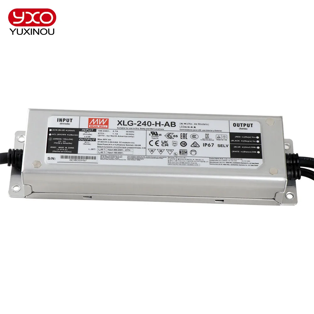 

XLG-MeanWell Dimmable LED Driver 240W Convert AC 85-277V To DC 26-36V For LED Flood Light CREE LED GROW Light