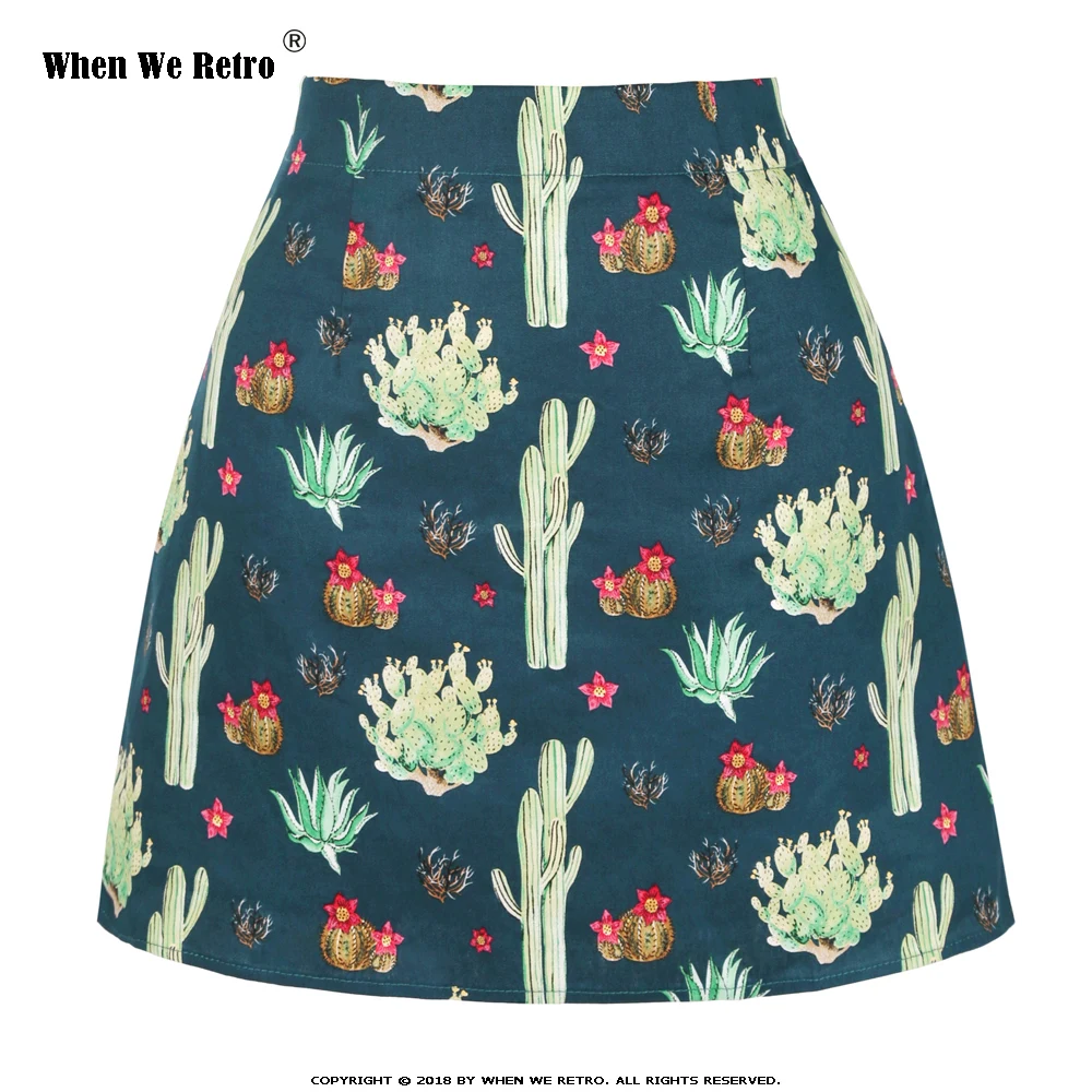 

Retro Cotton Skirts Womens High Waist Cactus Floral Skirt SS0008 Summer faldas mujer Retro Vintage Punk Ladies Sexy Mini Skirt