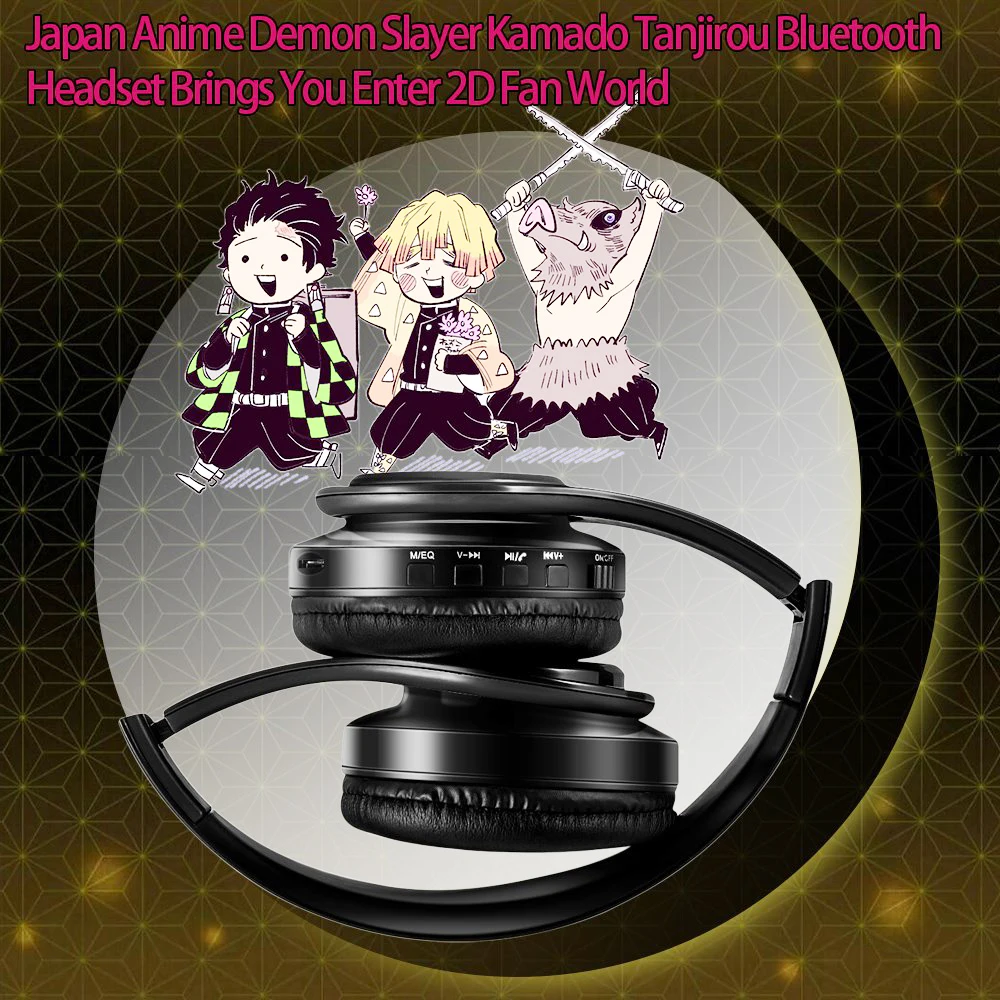 Imagem -05 - Demônio Slayer sem Fio Bluetooth Headphone Anime Cosplay Tanjirouhint Tone Headconjunto Montado na Cabeça Plug in Card Celular Kamado