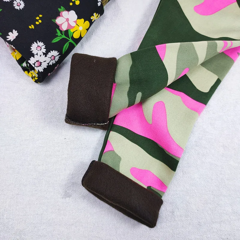 Autumn Spring Thin Fleece Kids Boys Pants Camouflage Print Floral Children\'s Girls Leggings
