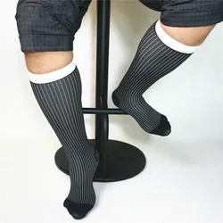 Chaussettes Tube pour hommes, cadeaux pour hommes, chaussettes transparentes, costume exotique pour hommes, Sexy, Gay, à rayures transparentes, Business, TNT