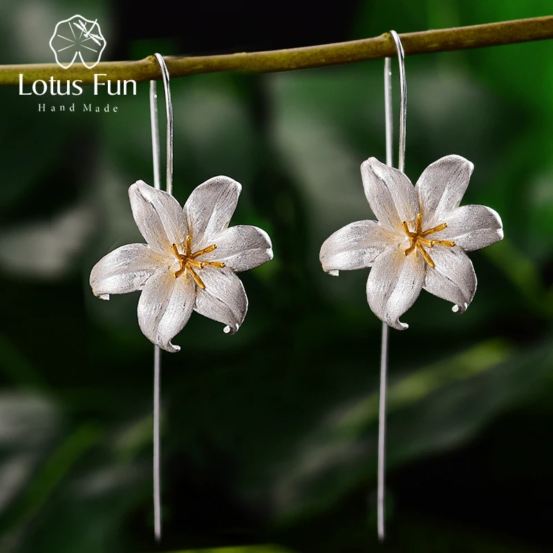 Lotus Fun 18K Gold Lily Flower Dangle Earrings Real 925 Sterling Silver Handmade Designer Fine Jewelry Earrings for Women Bijoux