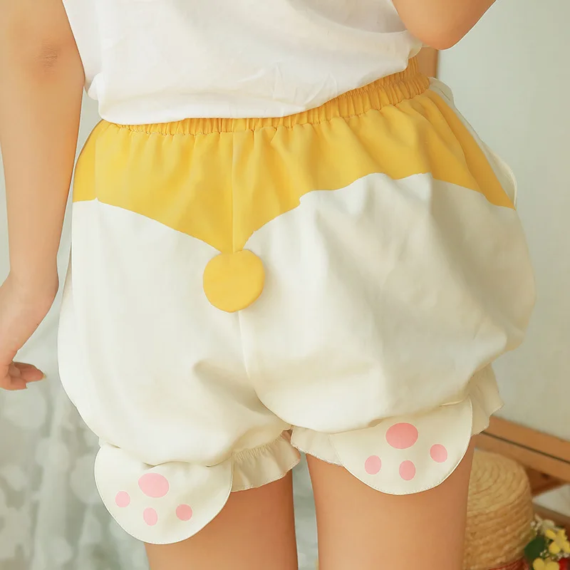 Cute Lolita Kawaii Women Sleeping Bottoms Fleece Shorts Corgi Butt Harajuku Pumpkin Bloomers Elastic Waist Girls Pajamas