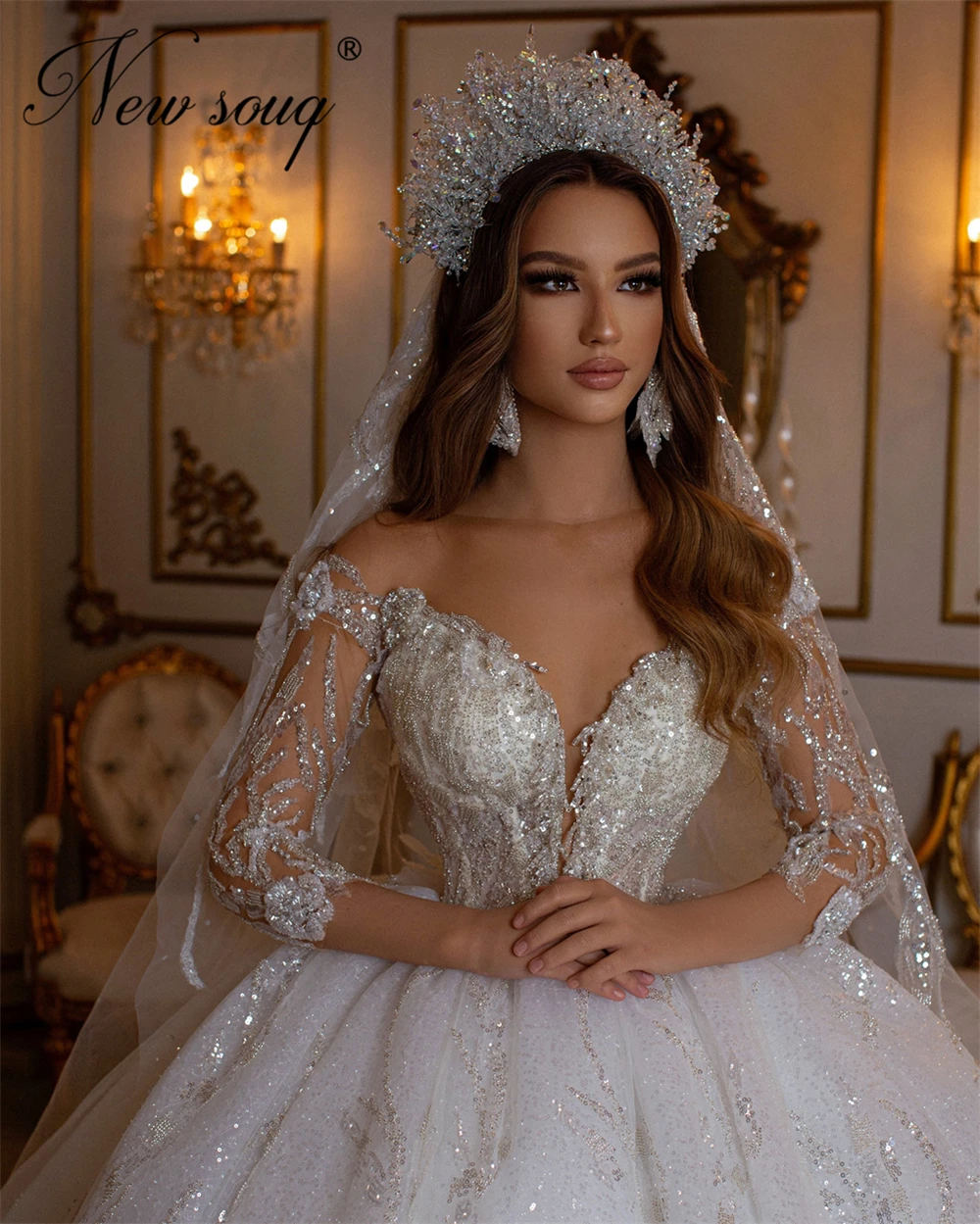 Princess Puffy Full Beading Weddding Dresses Vestido De Novia 2021 Off the Shoulder Bridal Gowns Arabic Haute Dubai Bride Dress