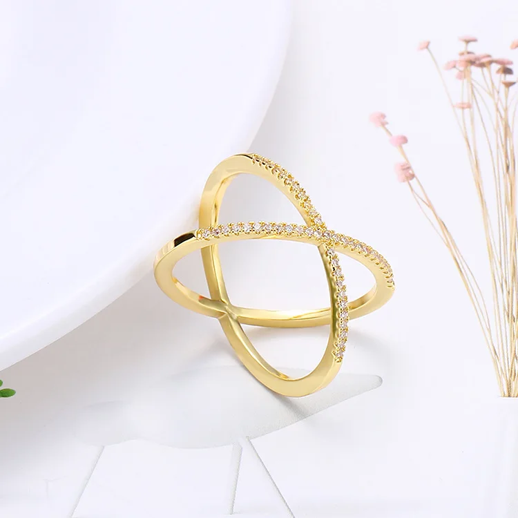 925 Sterling Silver Cubic Zirconia Rings New X Shape Cross Round Fashion Women Personality Finger Accessories Jewelry Bague