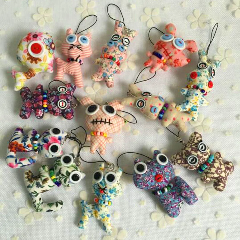 6pcs/lot mix models irregular shape button Plush doll , plush stuffed toys gift doll with string rope