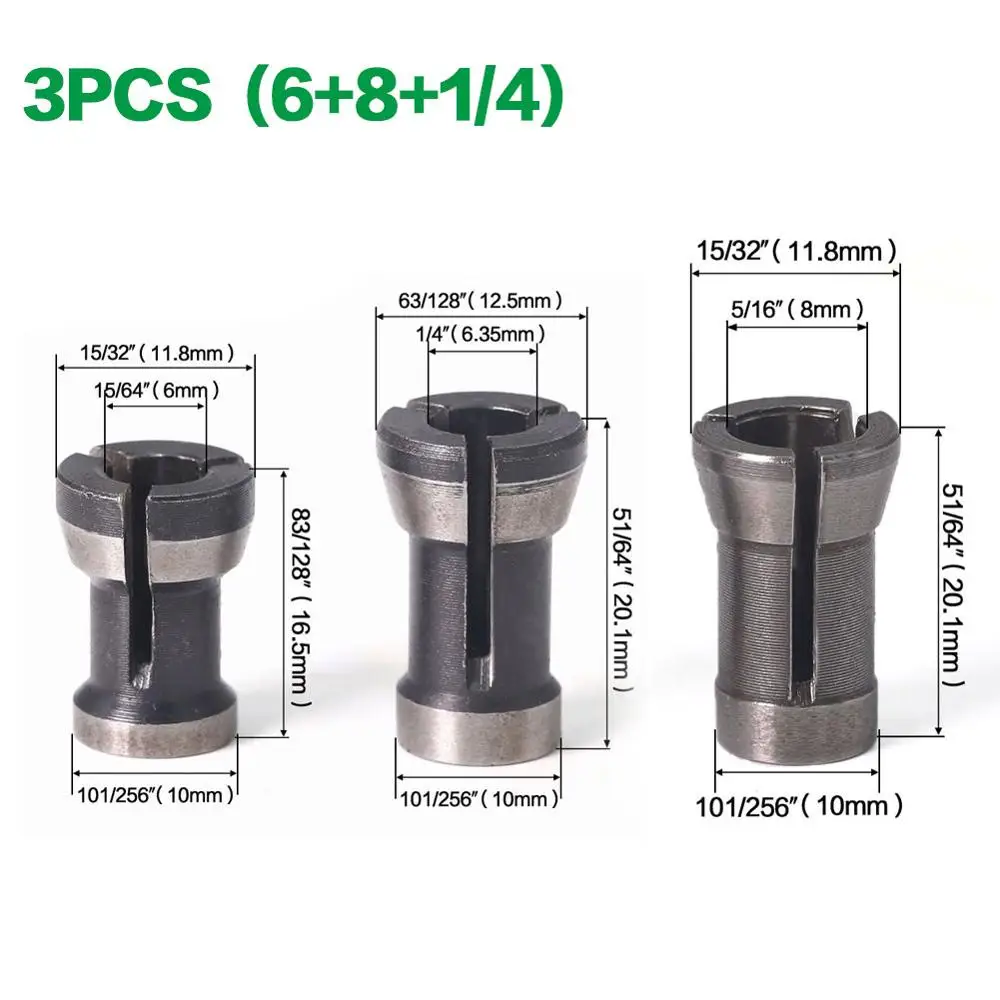 1pc 3PCS Set collets 6.35mm 8mm 6mm collet chuck Engraving Trimming machine Electr