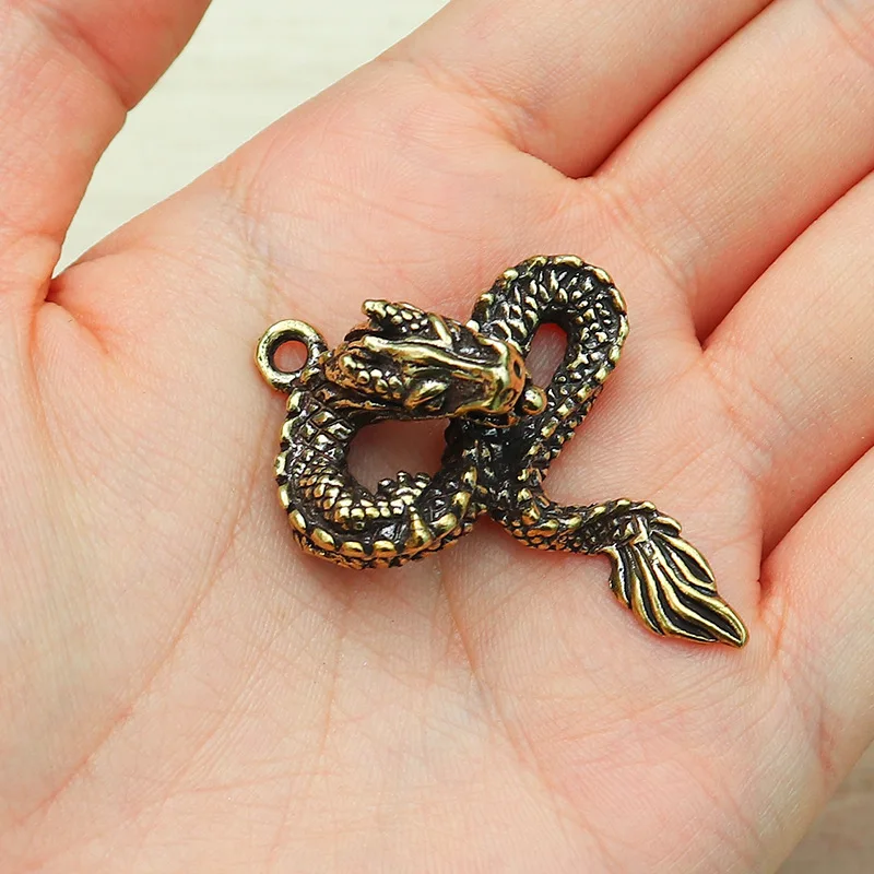 Retro Brass Zodiac Dragon Car Keychain Pendant Copper Dragon Head Snake Tail Python Dragon Bag Hanging Gifts