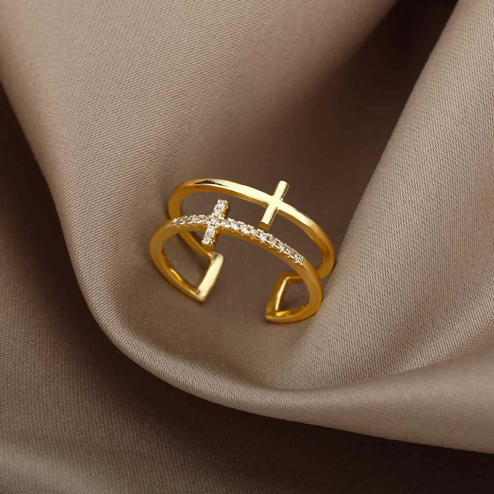 Cross Rings For Women Opening Gold Color Stainless Steel Ring Vintage Jesus Couple Wedding Jewelry Freeshipping Item anillos