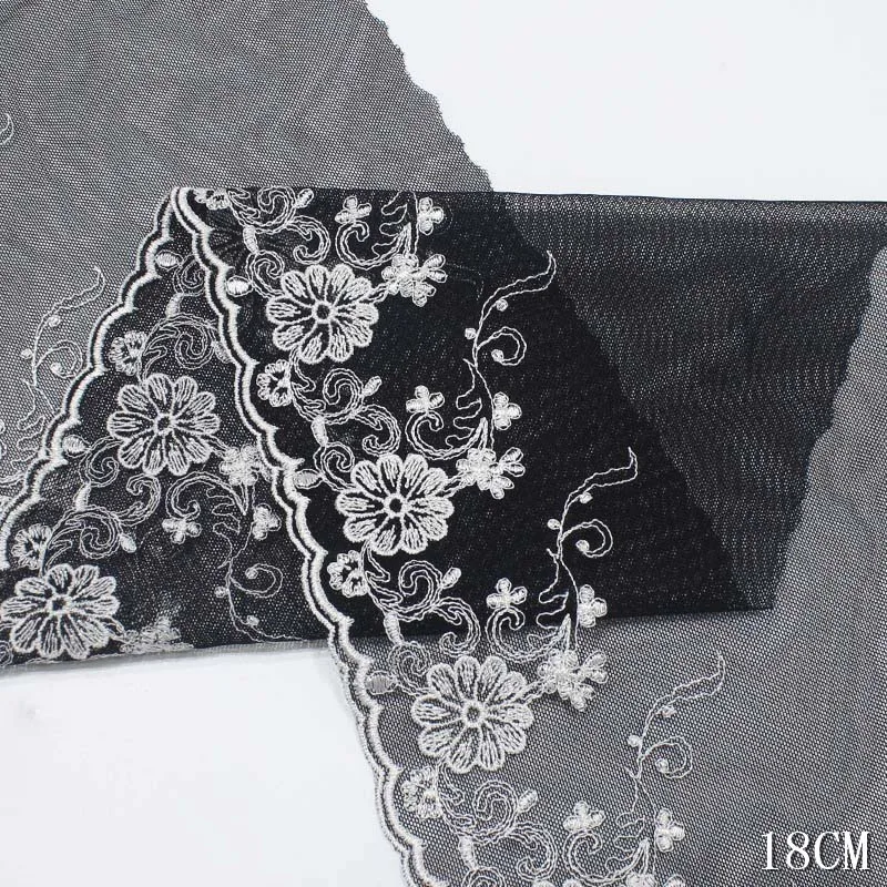 30Yards Flowers Edge Black Mesh Tulle Embroidered Lace Trim Doll Lingerie Underwear Dress Bra Sewing Fabric New Arrivals