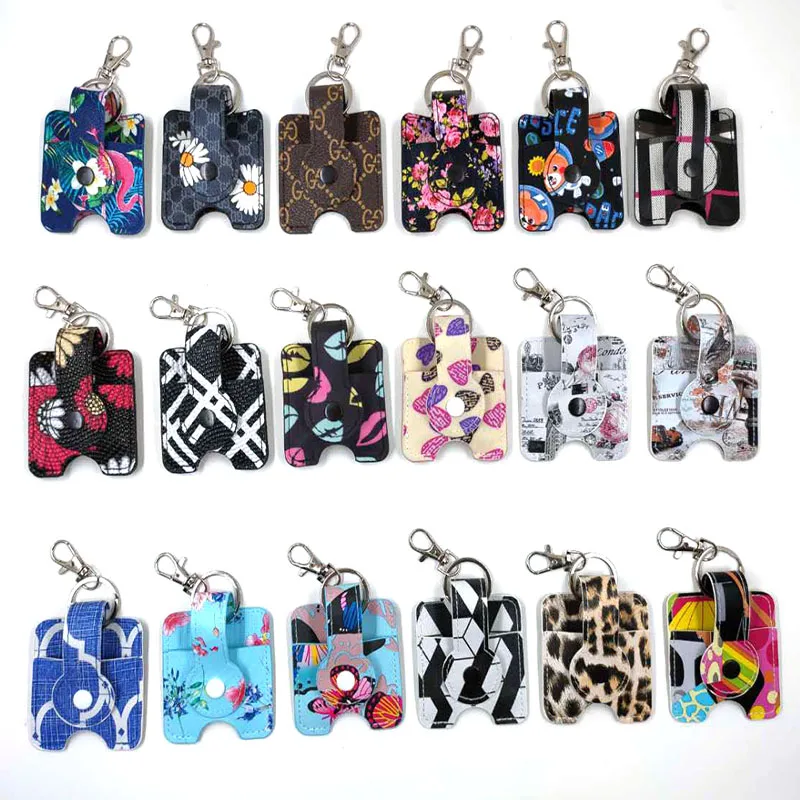 

5set Portable Squeeze Bottle Empty Leakproof Plastic Travel Bottle for Hand Sanitizer with Leather Keychain Holder Bathroom
