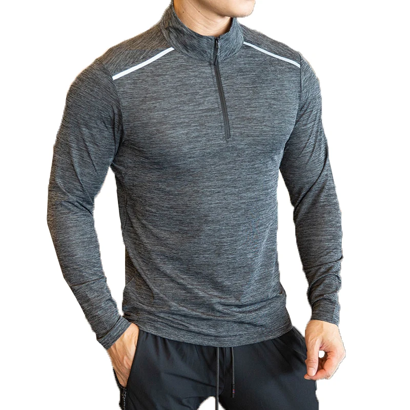 Quick Dry breathable Running Shirt Men Bodybuilding Sport T-shirt Long Sleeve Gym Fitness zipper stand collar Autumn winter