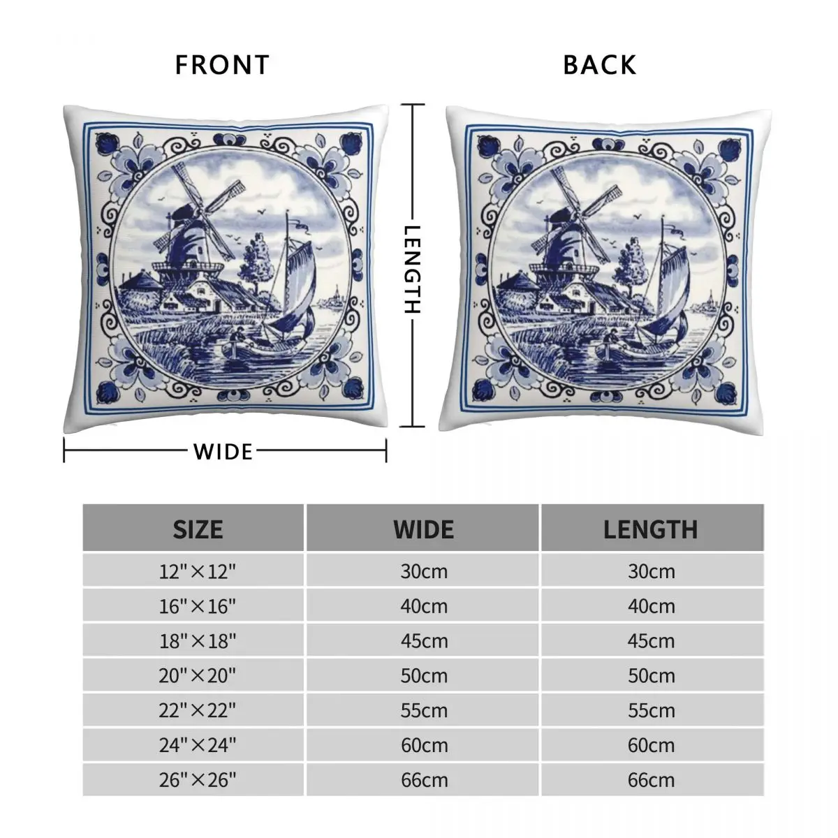 DUTCH BLUE DELFT Vintage Windmill Square Pillowcase Polyester Linen Velvet Zip Decor Throw Pillow Case Sofa Cushion Cover