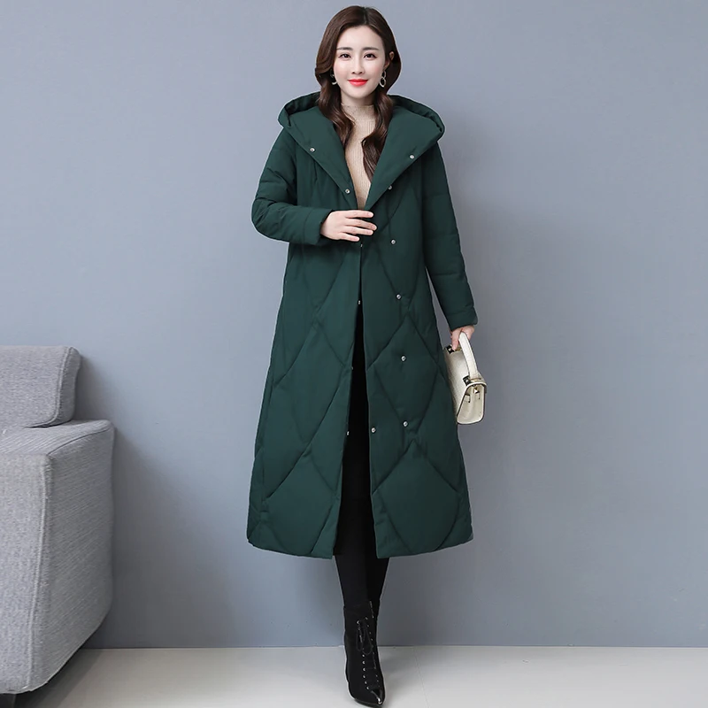 Women Down Parka Women\'s 2024 Winter New Loose Cotton Padded Coat Long Knee Length Down Cotton Jacket Woman Plus Size 6XL Jacket