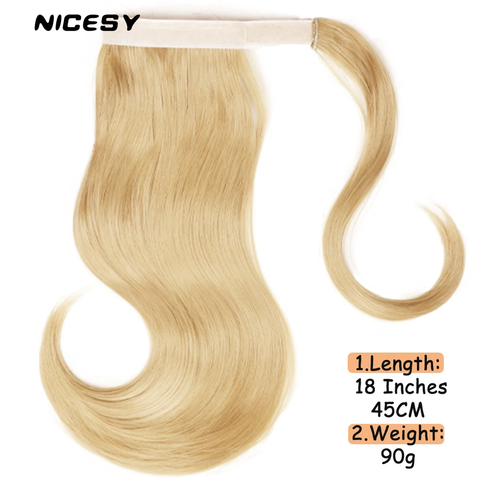 NICESY Synthetic Short Bounce Wraparound Ponytail Extensions Clip-in18In Heat Resistant Hair Suitable For White And Black Ladies