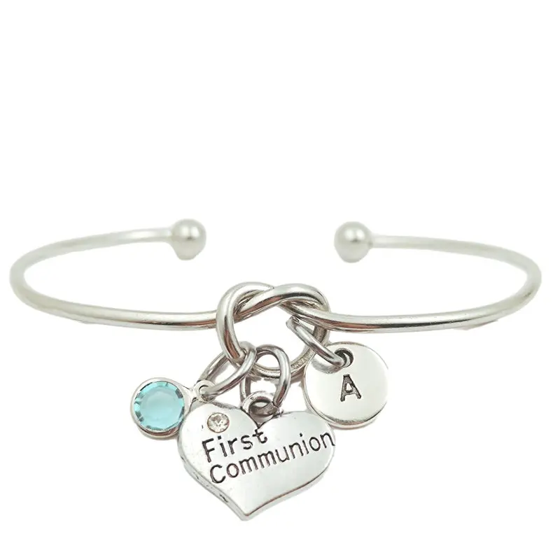 

first communion Creative Initial Letter Monogram Birthstone Adjustable Bracelet Fashion Jewelry Women Gift Pendant