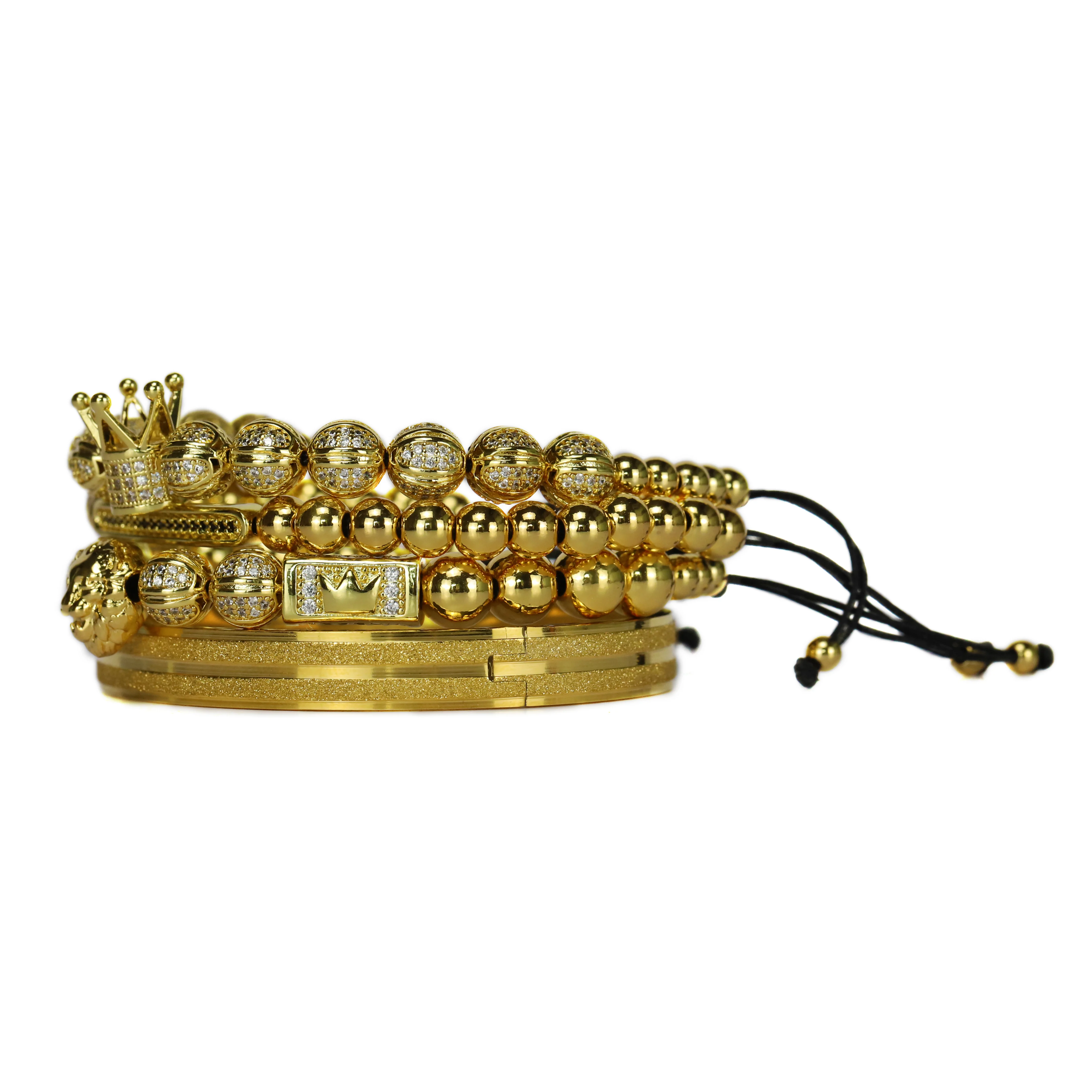 4pcs/set Luxury Royal King Crown Bracelet Set Charm Lion Stainless Steel Beads Stars Studded Bangle Men Bracelets $ Bangles