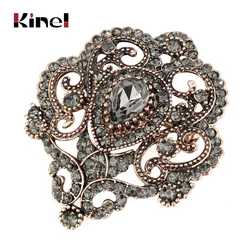 Kinel Vintage Women Turkish Flower Brooch Pin Gray Crystal Jewelry Rhinestone Brooches Arabia Paisley Pattern Lapel Corsage