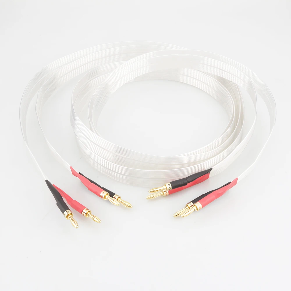 Nowy Hi-end wstążka głośnik audio kabel OCC posrebrzane Hi-end kabel głośnikowy z pozłacany wtyk bananowy