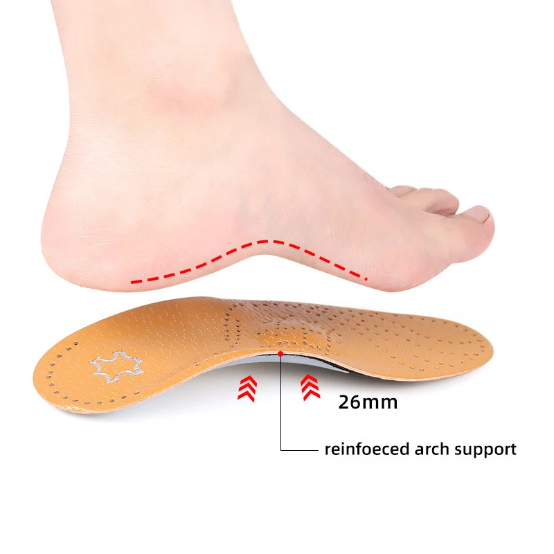 Leather Orthopedic Insole Orthotic Arch Support Pad Flat Foot Arch Correct Cowskin Shoe Pad With Antibacterial Active Carbon