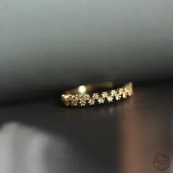 925 Sterling Silver Simple Star Ring For Women Pavé Crystal Sweet Romantic 14k Gold Plating Wedding Jewelry Girlfriend Gift
