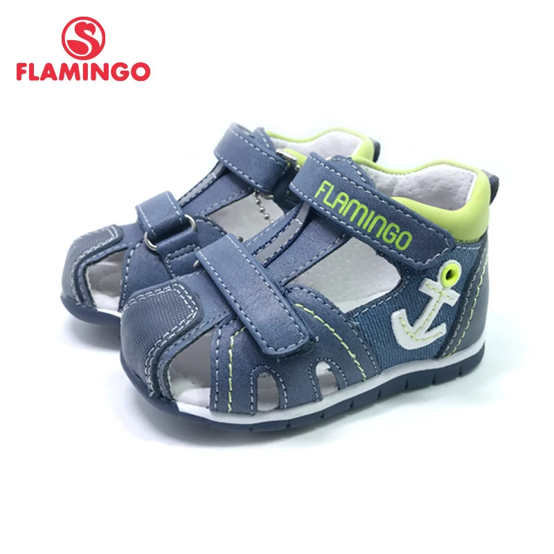 FLAMINGO Brand Summer Children Shoes Leather Insole Closed Toe Outdoor Sandals for Kids Boy Size 19-24 FreeShipping 201S-XY-1702