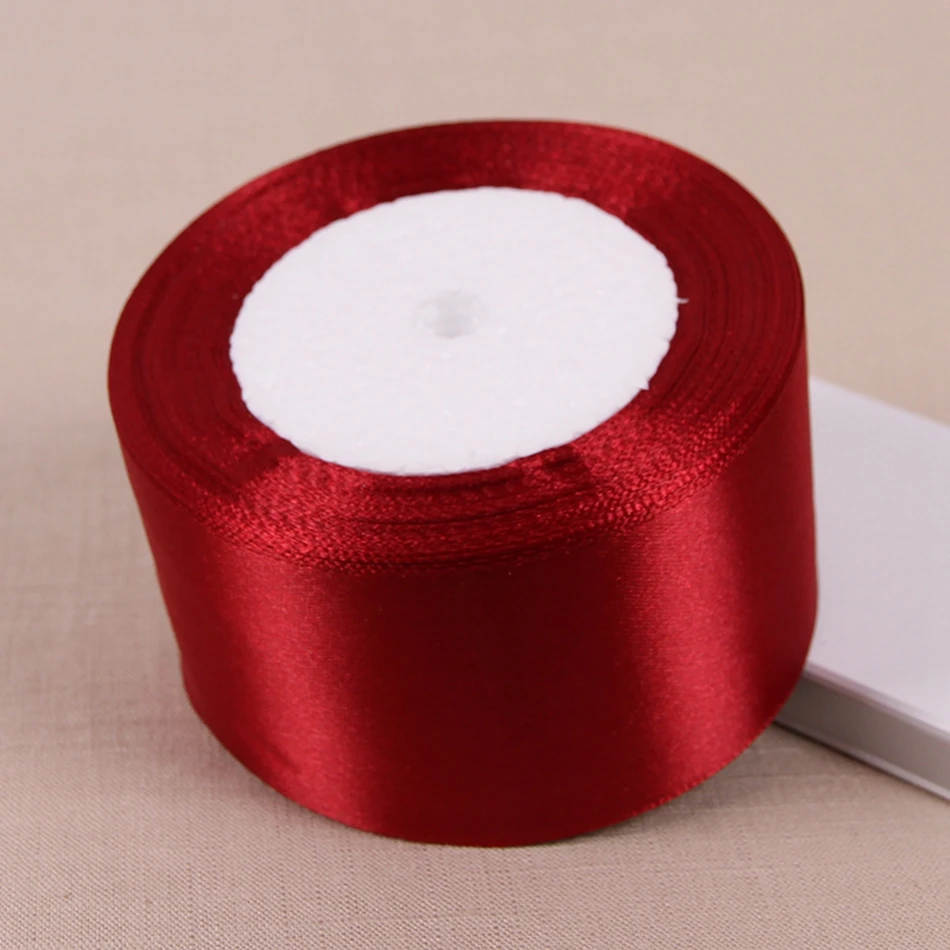 25Yards10mm 20mm 25mm 38mm 50mm Wine Red Crafts Satin Ribbon Gift Bow Sewing Party Wedding Decoration DIY Natural Ribbon Fabric