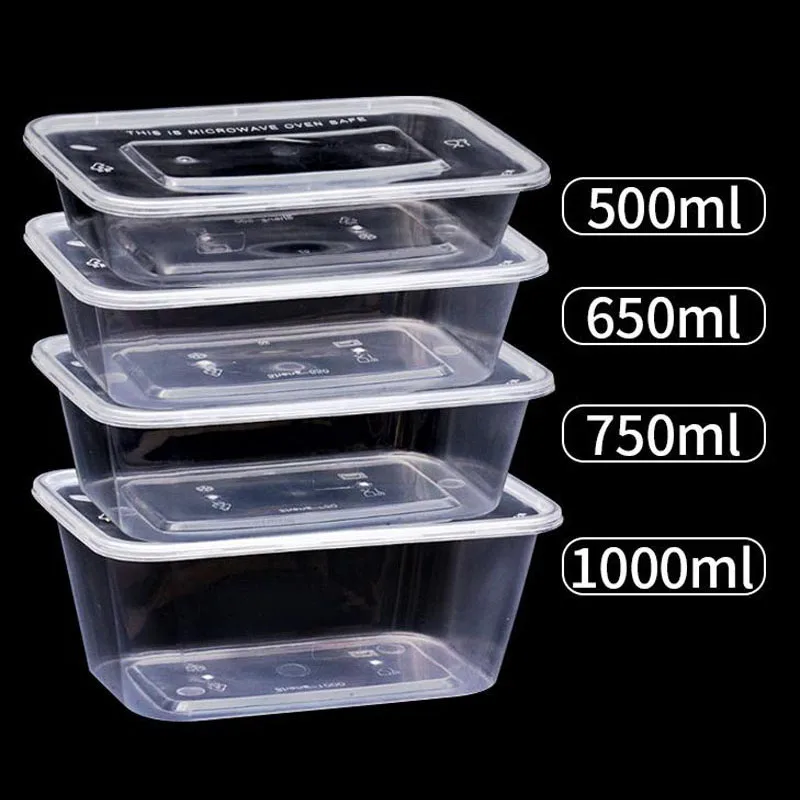 500 650 750ml 1000ML Disposable Food Bento Box Take Out Case Rectangle Shape Container For Cake Holder 50pcs/Lot