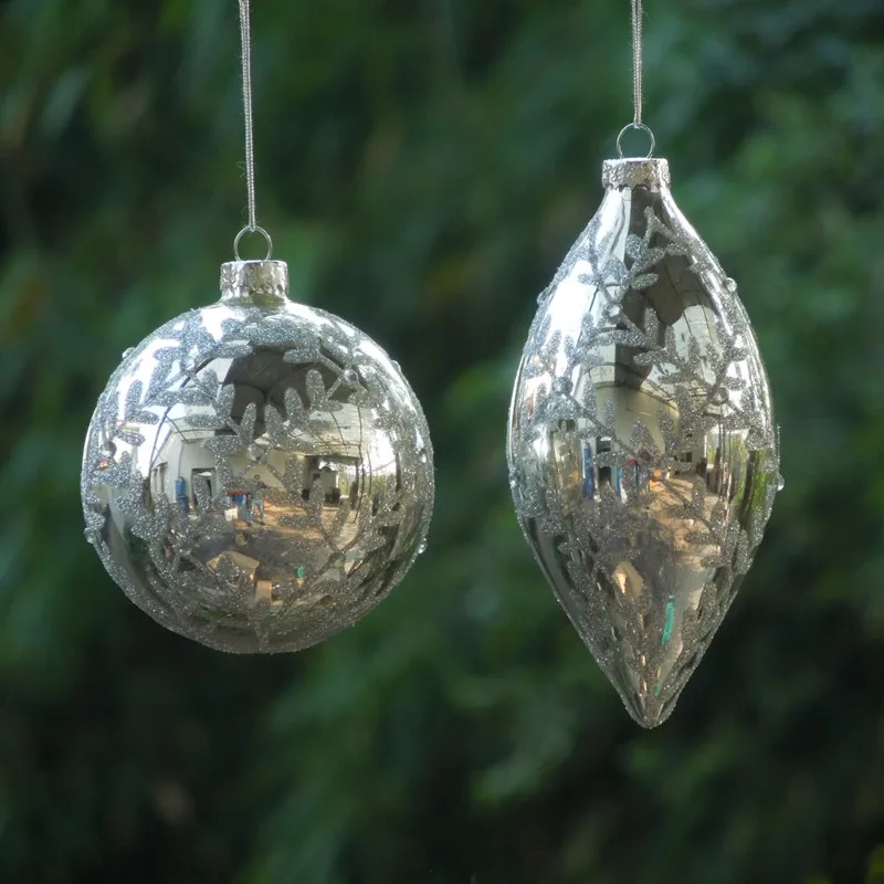 

12pcs/pack Diameter=8cm Silver Series Christmas Decoration Glass Globe Lamp Blown Handmade Hanger Tree Pendant Ornament