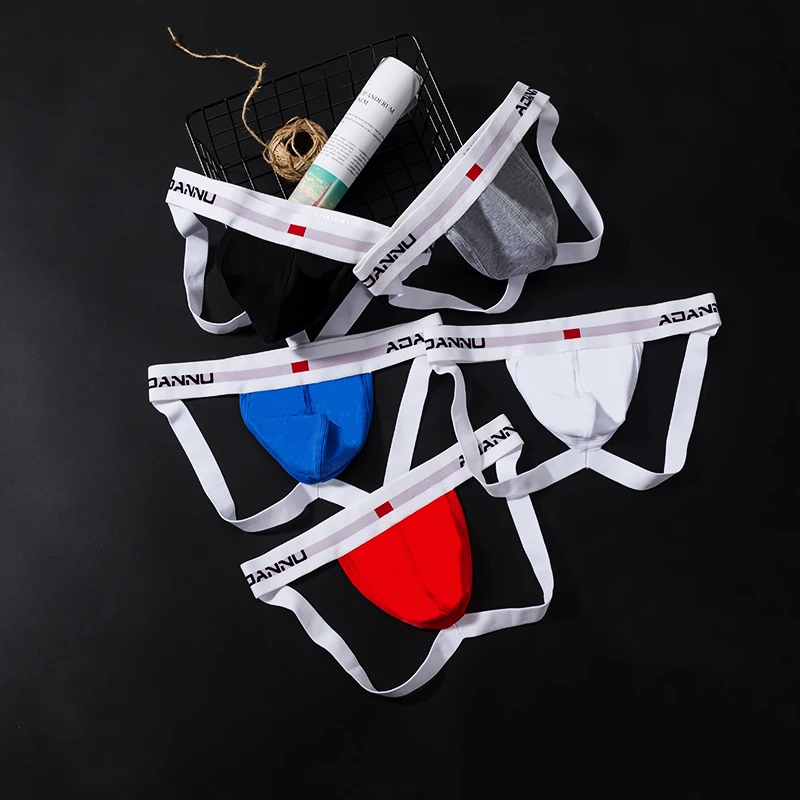 2021 New Sexy Gay Men Underwear Jockstrap Briefs Mens G String Thongs Underpants Lingeries Jock Strap Sissy Panties Man AD46