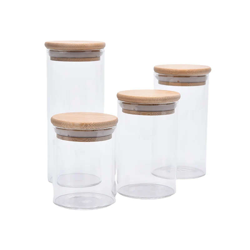 Glass Jar With Bamboo Lid Sealed Canister Food Storage Bottles Container Storage  Snacks Storage Bottles Candy Storage Jars