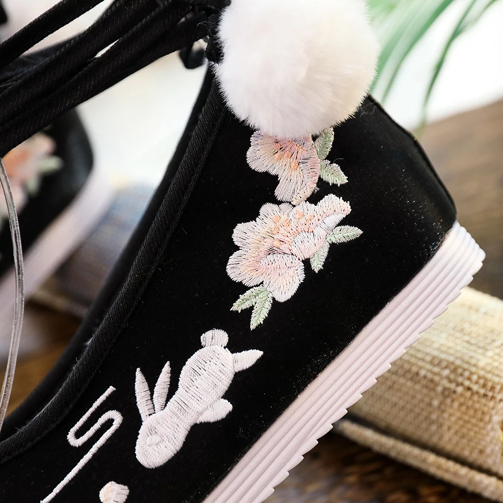 Veowalk Winter Women Warm Furry Plush Lining Satin Cotton Platform Shoes Ankle Strap Low Top Ladies Casual Embroidered Sneakers