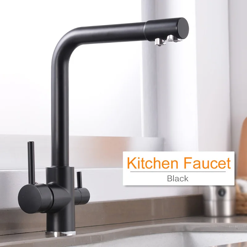 ROVOGO Filter Kitchen Faucet Cold and Hot Mixer Tap, Drinking Water Filter 3 way Sink Tap Mixer Crane Black Finished