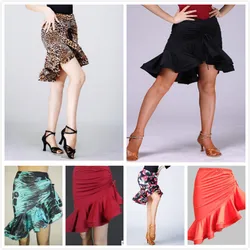 2022 Latin Fishtail Skirt For Female Adults Latin Practice Performance Dancing Costumes Half Length Print Skirt Sexy Tops Women