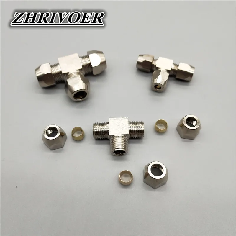 1Pcs Pneumatic Fittings Brass T Type 4 6 8 10 12 14 16mm OD Tube Compression Ferrule Tube Compression Fitting Connector