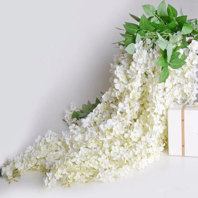 

55 to 145 CM Long White Theme Artificial Silk Flower Vine Hydrangea Wisteria Rattan Encryption Design For Home Hanging Ornament