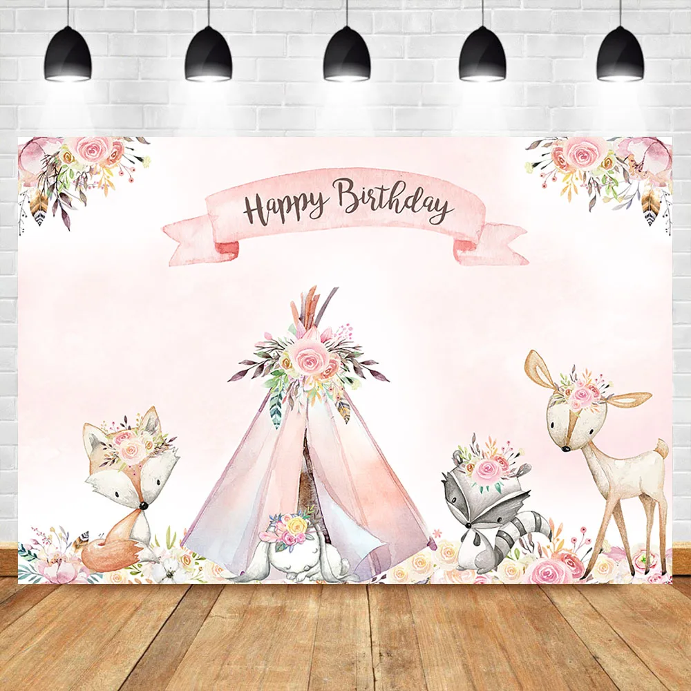 

Mocsicka Woodland Baby Shower Backdrop Flower Boho Teepee Fox Woodland Baby Shower Party Banner Background Photography