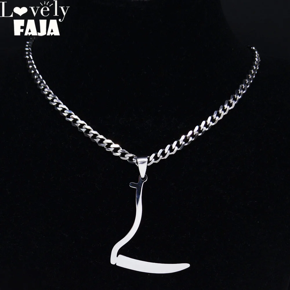 AFAWA Grim Reaper Sickle Stainless Steel Neckless Women Silver Color Punk Necklaces & Pendants Jewelry cadenas mujer N2638S03