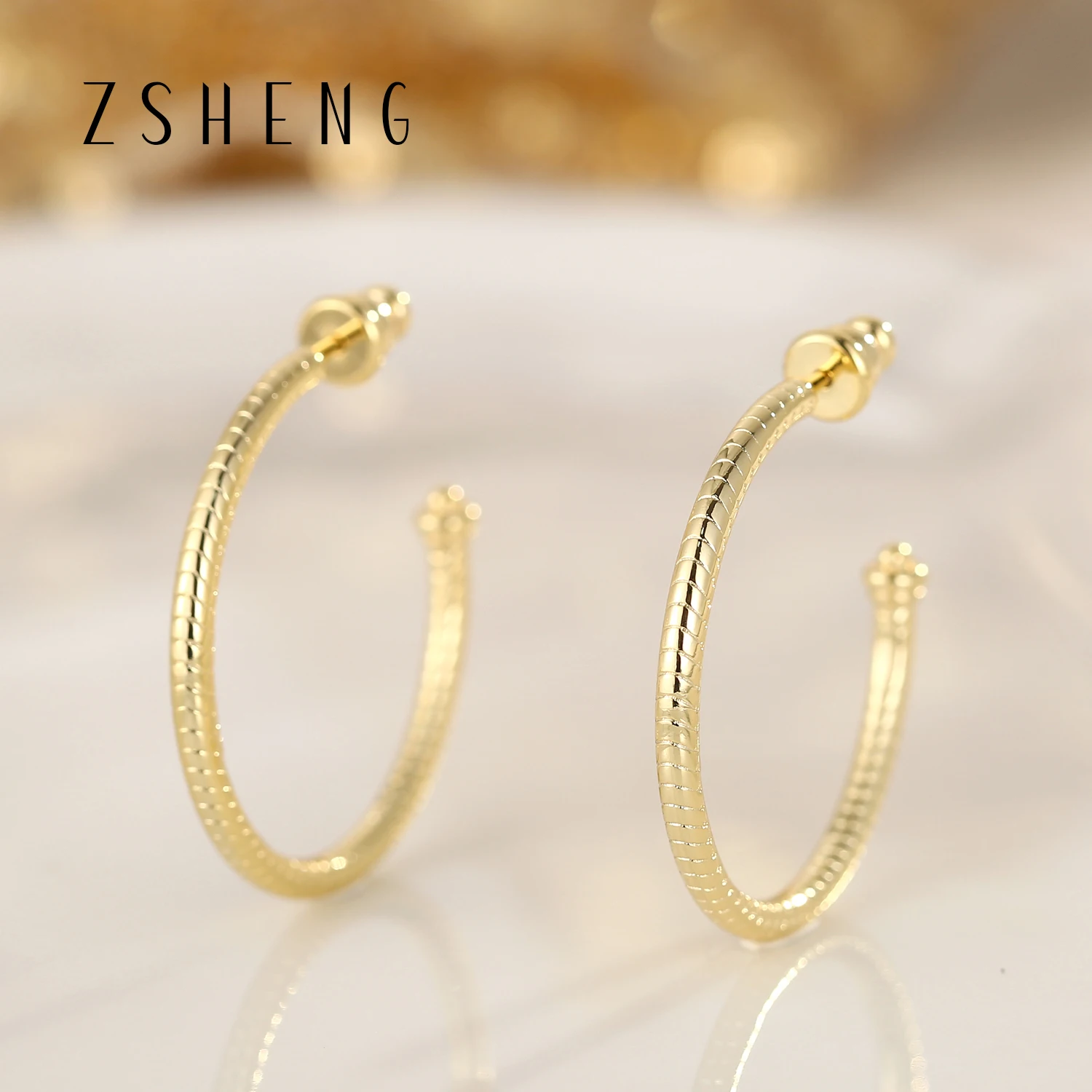 ZSHENG 20k Gold Plated Hoops with 925 Sterling Silver Post Earrings for Women Snake Chain Pattern Hoop Jewelry for Birthday Gift