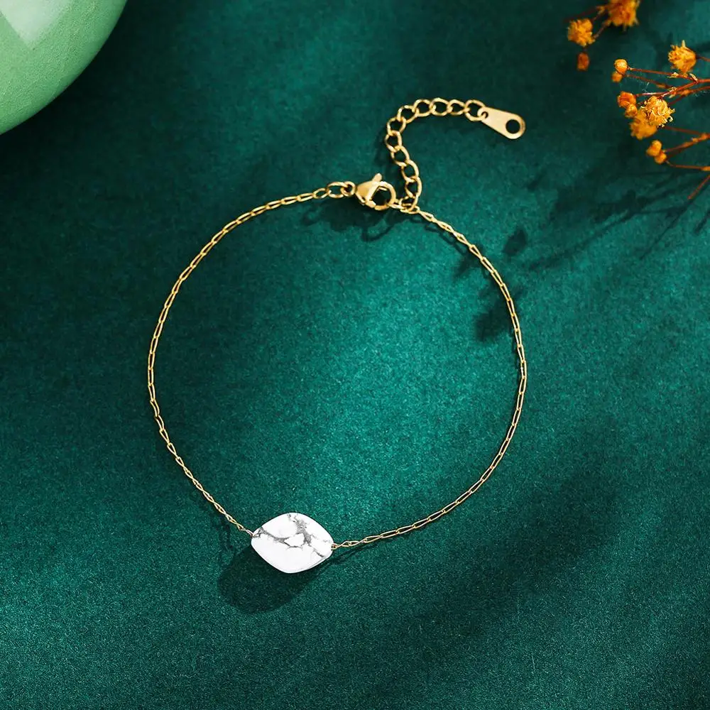 New Arrival Simple Design Natural White Turquoi se Stone Bead Chain Link Bracelet Jewelry for Women Girl