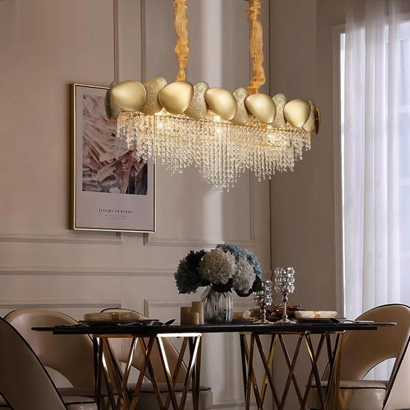 New modern luxury crystal chandelier living room dining room bedroom model room rectangle gold LED light designer chandelier