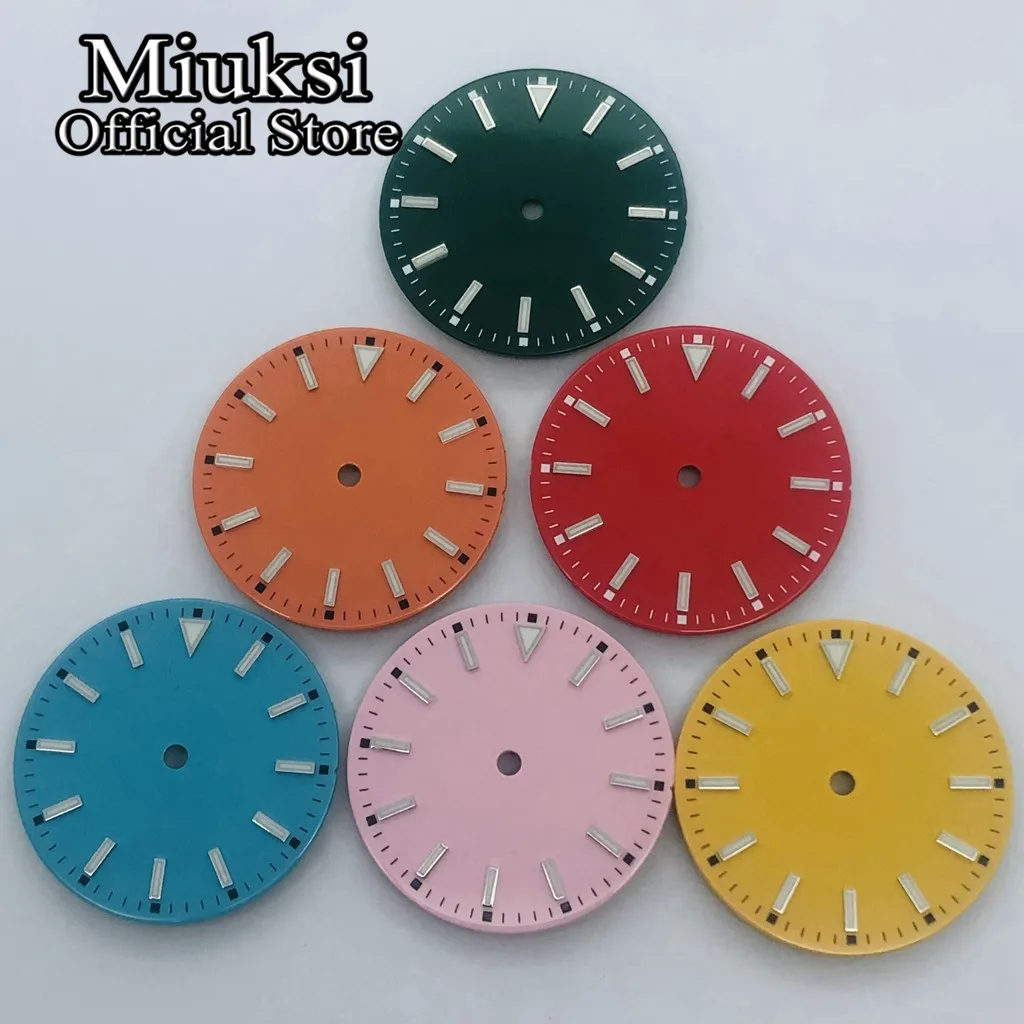 Miuksi 29.2mm black silver blue green orange yellow red dial luminous fit NH35 NH36 ETA 2824 2836 Miyota 8205 8215 821A movement