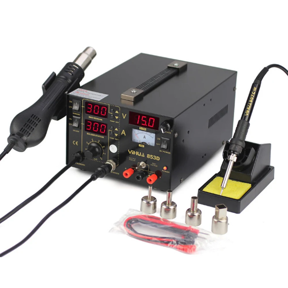 YIHUA 853D 1A BGA Soldering Iron Station With Hot Air Gun Rework Station DC Power Supply 3 In 1 SMD Soldering Tool