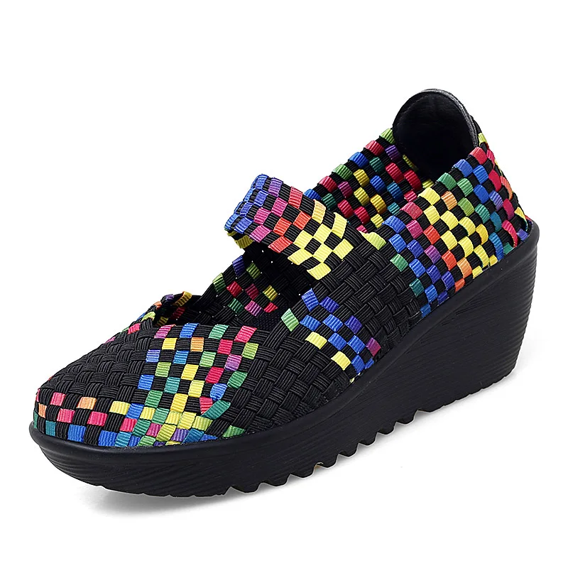 Women Shoes Flat Platform Breathable Summer Walking Shoes Women Sneakers Slip On 5CM Heel Handmade Female Flats Zapatillas Mujer