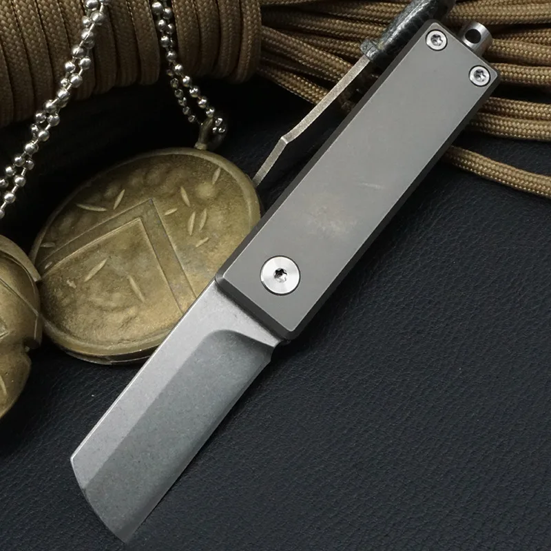 Titanium Alloy S35VN Powder Steel Folding Knife Multi-function Stone Wash Mini Razor Knife Shavers Tools With Percussion