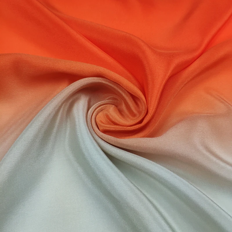 Gradual tone style orange to gray white gradually changing color silk Crepe DE chine fabric,SCDC731-M