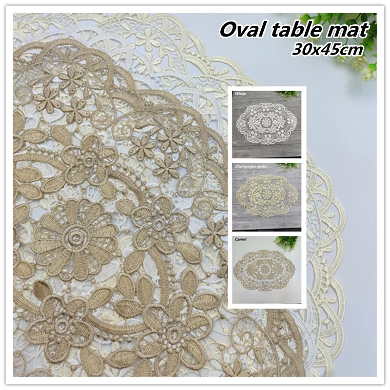 

Nice Embroidered Hollow Oval European Table Mat Coffee Tea Set Pad Kitchen Plate Bowl Cover Birthday Party Christmas Decoration