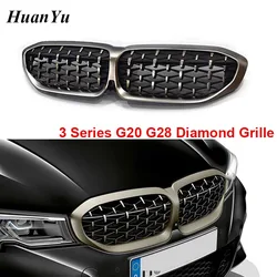 G20 G28 Gray Diamond Grille for BMW 3 Series Front Mesh Kidney Grills Front Bumper Replacement Grille 2019 2020 2021 2022