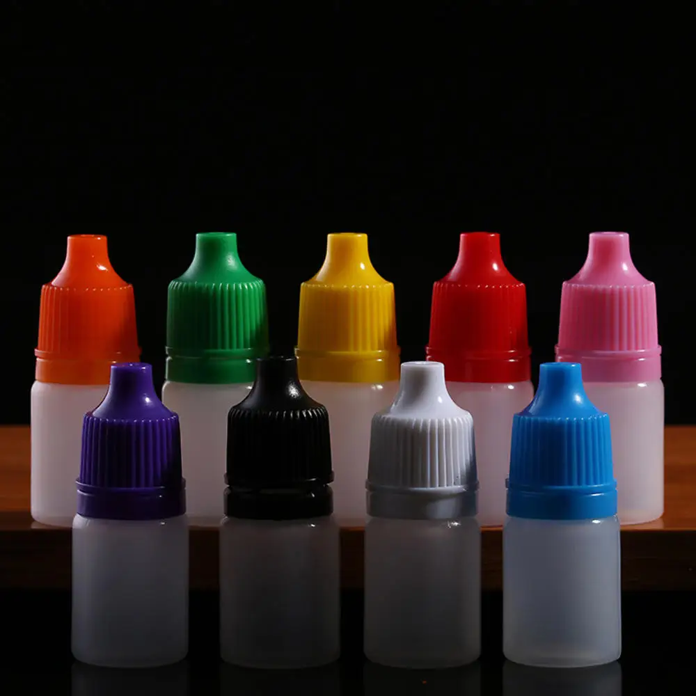 10Pcs/Lot 5ml Eyes Drop Refillable Bottle Empty Plastic Squeezable Dropper Bottles Colorful Cap Eye Liquid Dropper Sample Bottle