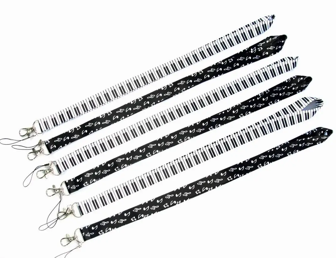 Wholesale Lot Cartoon Piano stripes + notes Phone key chain Neck Strap Keys Camera ID Card Lanyard P076